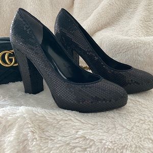 Nine West Devika Black Sequin Block Heel Sz. 8.5